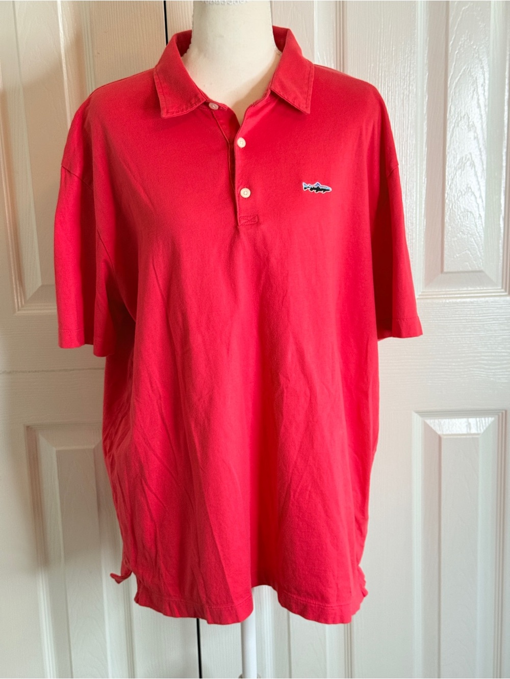 Patagonia Men’s Trout Fitz Roy Polo Shirt L Large Shock Pink SP16 EUC
